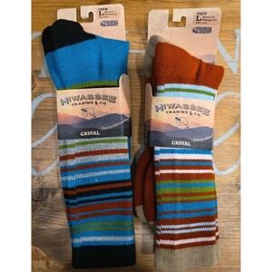 2 New LG Hiwassee Trading Company Light Tech Crew Sock Merino Wool Multicolor